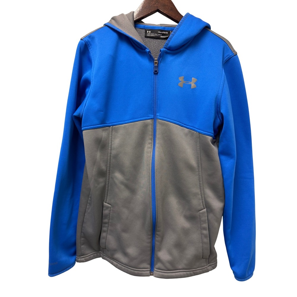 Under Armour Storm ColdGear Youth‎ XL Full Zip Hoodie Blue Grey Water Resistant
